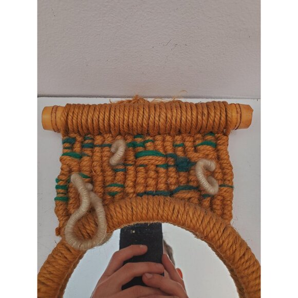 French mirror 1960 1970 macrame rope wood vintage old countryside chic boho and - Picture 6 of 10